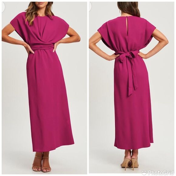 New Formal Dress Elegant Batwing Sleeve Wrap Front Tie Waist  Cocktail Dress - Picture 1 of 9